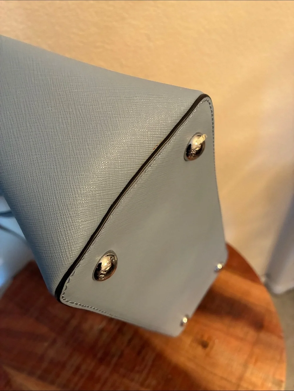 Michael Kors Powder Blue Saffiano Carry All Leather Tote, MK Charm, dust bag euc